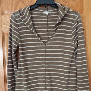 Rag Poets Stripped Waffle Hooded top size small